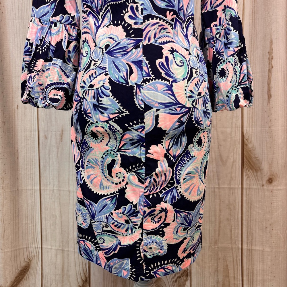 Lilly Pulitzer Carlile Sheath Dress Bell Sleeves High Tide Holy Flockamolie Sz S - Picture 7 of 16